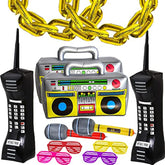 20 Packs Inflatable Radio Boombox Inflatable Mobile Phone Inflatable Microphone 16 Inch Gold Foil Chain Balloons For 80S 90S Rappers Hip Hop Costume Party Decorations