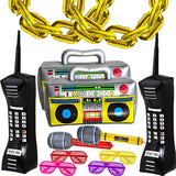 20 Packs Inflatable Radio Boombox Inflatable Mobile Phone Inflatable Microphone 16 Inch Gold Foil Chain Balloons For 80S 90S Rappers Hip Hop Costume Party Decorations