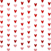Valentine'S Day Heart Garland, 8 Pre-Strung Paper Streamers With 80 Red & Pink Hearts, 40Ft Paper Banner For Romantic Party Wedding Decorations