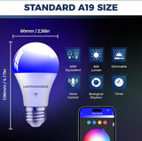 A19 Smart Light Bulbs 2 Pack 60W Equivalent 800LM WiFi Dimmable Alexa Google Assistant E26 No Hub