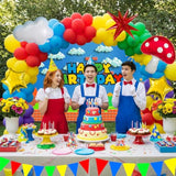 Super Bros Party Decorations With Balloon Arch Kit Polka Dot Printed Balloon Cloud Mushroom Star Balloons Banner Birthday Backdrop For Cartoon Video Game Theme Birthday Party Supplies