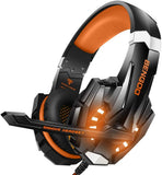 G9000 Stereo Gaming Headset For Ps4, Pc, Xbox One Controller, Noise Cancelling Over Ear Headphones With Mic, Led Light, Bass Surround, Soft Memory Earmuffs (Orange)