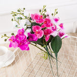 5 Pcs 14.5" Orchids Artificial Flowers Real Touch Artificial Phalaenopsis Flowers With 2 Bundles Leaves Artificial Orchid Stems For Home Garden Vase Potted Decor (Red)