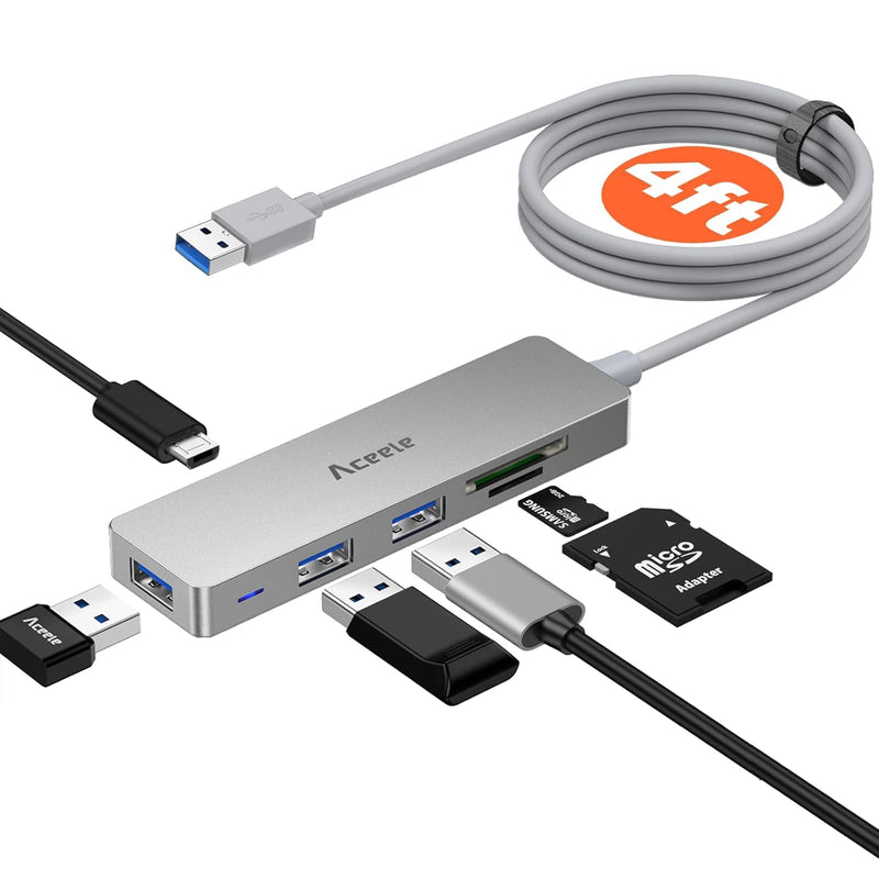 Usb 3.0 Hub, 6 Ports Ultra Slim Data Usb Hub With 4Ft Extended Cable, Usb Mult
