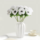 7Pcs Anemone Artificial Flowers Real Touch Silk Flower Wedding Bride Bouquet Diy Home Decor (White)