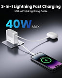 40W Retractable Wall Charger with 33.5in Lightning Cable PD Fast Charging Block for iPhone