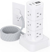 Tower Surge Protector Power Strip with 12 Outlets 4 USB Ports 6FT Flat Plug Extension Cord 1080J