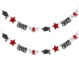 Black and Red Congrats Grad Banner Graduation Decorations Class of 2026 Glitter Star Grad Cap Certificate Bunting Garland for Graduation Party Supplies