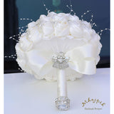 Bridal Wedding Bouquet Round Bling Brooch Bouquet Throw Toss Artificial Rose Flower Bunch For Bride Bridesmaid Wedding Quinceanera(Ivory, 6.3")