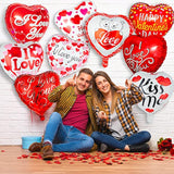 36 Pieces Red Heart Balloons, Happy Valentines Day I Love You Foil Mylar Balloons For Special Night Party Decorations
