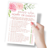 Baby Shower Game, Guess Who Mommy Or Daddy, Floral, 50 Cards