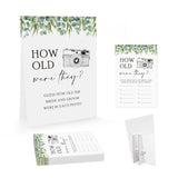 Greenery How Old Were The Bride And Groom Game, Guessing The Age Photo Game, Bridal Shower Wedding Shower Games (1 Sign And 30 Cards)-Bng12