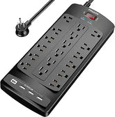 18 Outlet Surge Protector Power Strip 6FT Flat Plug Extension Cord 2100J 4 USB Ports Black