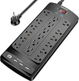 18 Outlet Surge Protector Power Strip 6FT Flat Plug Extension Cord 2100J 4 USB Ports Black
