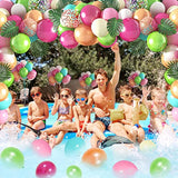 124Pcs Tropical Balloons Arch Garland Kit, Green Hot Pink Rose Gold Confetti Balloons Palm Leaves For Tropical Hawaiian Aloha Luau Flamingo Birthday Party Baby Shower Wedding Decorations