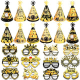 36pcs Black Gold New Year 2026 Party Kit Hats Glasses and Accessories