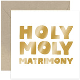 Old English Co. Fun Engagement Greeting Card For Couple - Funny Wedding Card For Mr And Mrs Newly Wed Couple - Holy Moly Matrimony Card For Friends Family | Blank Inside With Envelope
