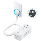 Rotating Flat Plug Surge Protector Power Strip 4 Outlets 4 USB Ports 2 USB C 5FT White