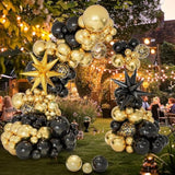146pc Black Gold Balloon Garland Arch Kit with Star Foil Balloons Party Decor
