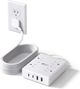 Surge Protector Power Strip 4 Outlets 4 USB Ports 2 USB C 10FT Flat Extension Cord White
