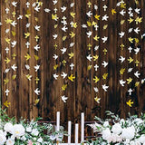 40Ft Gold And White Peace Doves Olive Leaf Cross Paper Garland Streamer For Spring Wedding Bridal Baby Shower Birthday Engagement First Holy Communion Religious Christian Baptism Tea Party Decorations