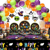 307 Pc Halloween Party Supplies Set for 24 – Plates, Cups, Napkins, Balloons & Decorations