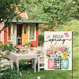 Hello Spring Garden Flag 12X18 Inch Double Sided Outside, Floral Mason Jar Holiday Yard Outdoor Flag