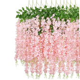 12 Pcs Artificial Wisteria Flowers Garland, 3.6 Ft Silk Fake Flowers Hanging Vine For Indoor Outdoor Home Garden Christmas Wedding Party Decoration (Pink)