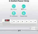 2 Pack Surge Protector Power Strip 6 Outlets 6 Ft Cord 15A 1875W Wall Mount