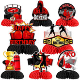 8 Pieces Boxing Birthday Honeycomb Centerpieces - Boxing Match Birthday Party Decorations Red Black Gold, Boxer Gloves Platform Table Decor For Wrestle Fitness Fight Sports Party