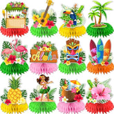 12 Pcs Luau Party Decorations Honeycomb Centerpieces, Hawaiian Party Decorations Luau Centerpieces For Tables, Hawaii Luau Table Decorations, Tropical Party Decorations Hawaiian Centerpiece