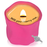 Hidden Message Proposal Candle - Will You Marry Me Wild Rose Scented, Engagement Ring & Secret Note Gift For Her (8Oz)