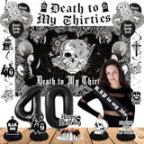Death to My 30s Decor Backdrop Banner Swirls Sash Cake Topper Balloons for 40th Party