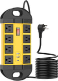 Outdoor Weatherproof Power Strip 8 Outlets 2 USB A 1 USB C IPX6 6FT Yellow