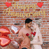 , Glitter Happy Anniversary Banner Gold - No Diy, 2 String, 10 Feet | Happy Anniversary Decorations For Party | Sign For Wedding Decorations, Romantic Decor