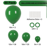 90Pack Dark Green Balloons Different Size 18/12/10/5 Inch Green Balloon Garland Arch Kit For Birthday, Graduation, St. Patrick'S Day, Christmas, Baby Shower, Dinosaur Party Decorations