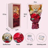 Preserved Rose Bouquet Flowers With Teddy Bear - Red Roses Artificial Flowers With Pearl Necklace For Her - Love Gift Mother'S Day,Valentine'S Day,Birthday (Red)