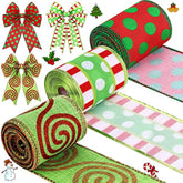 3 Rolls Christmas Wired Ribbon Red And Lime Green Christmas Wrapping R
