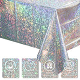 3 Pack New Iridescent Silver Tablecloth Party Decorations, Holographic Silver Glitter Plastic Tablecloth, Disposable Laser Rectangle Table Cover For Disco Birthday 70S Theme Party Decorations, 54X108"