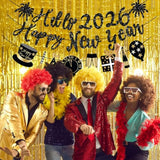 Black Glitter Happy New Year 2026 Banner Pre-Strung for NYE Party