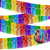 4 Pack 10 Feet Colorful Foil Fringe Garland Rainbow Tinsel Streamers Banner Fringe Curtain Banner For Parade Floats Graduation Homecoming Carnival Birthday Pride Party Decor (Rainbow)