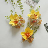 Wrist Corsage And Boutonniere Set Artificial Flowers Accessories For Groom Bride Groomsmen Bridesmaids Wedding Party Prom Suit - Yellow Orange 2 Pieces