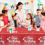 Happy Birthday Tablecloth,3Pcs Red And Sliver Table Cloths For Parties Rectangle Glitter Red Birthday Decoration For Women’S 18Th 21St 30Th 40Th 60Th 70Th Birthday Party Supplies