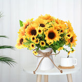 Artificial Flowers In Vase, 5 Branches Fake Sunflowers Bouquet Ceramics Vase, Silk Flower Arrangements Table Centerpieces Wedding Bouquets For Office Meeting Home Décor(Yellow Sunflower)