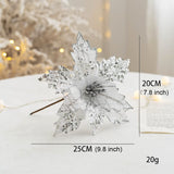 6 Pcs Christmas Poinsettia Ornaments Picks, Artificial Silk Flower For Christmas Tree Wreath Decoration, 7.8 Inch (Silver)