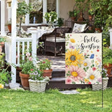 Spring Summer Garden Flag Double Sided 12.5 X 18 Inch Burlap With Clip And Stopper,Hello Sunshine Sunflowers Daisy Flag Seasonal Farmhouse Yard Lawn Outside Outdoor Decoration