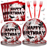 96Pcs Halloween Birthday Party Supplies Scary Tableware Set Plates Napkins Forks for 24 Guests