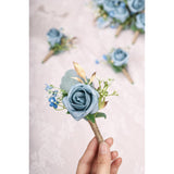 Rose Boutonnieres For Men Wedding Groom And Groomsmen Boutonniere For Rustic Fall Vintage Wedding Prom, Dusty Blue,Set Of 10