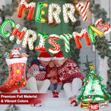 Merry Christmas Balloons Banner Kit - 14 Letters Santa Tree Stocking Foil Balloons For Xmas Party Decor, No Helium Needed Indoor Outdoor Decorations