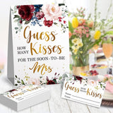 Guess How Many Kisses In The Jar Bridal Shower Game, Bridal Shower Game, Wedding Shower Games, Bachelorette Party Night, Floral Party Game Cards, Bridal Party Decorations -1 Sign & 50 Cards Set
